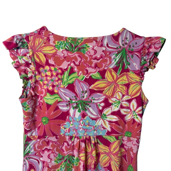 Lilly Pulitzer Pink Floral Cottagecore Silk Blend Ruffle Sleeve Summer Dress M - Picture 5 of 9